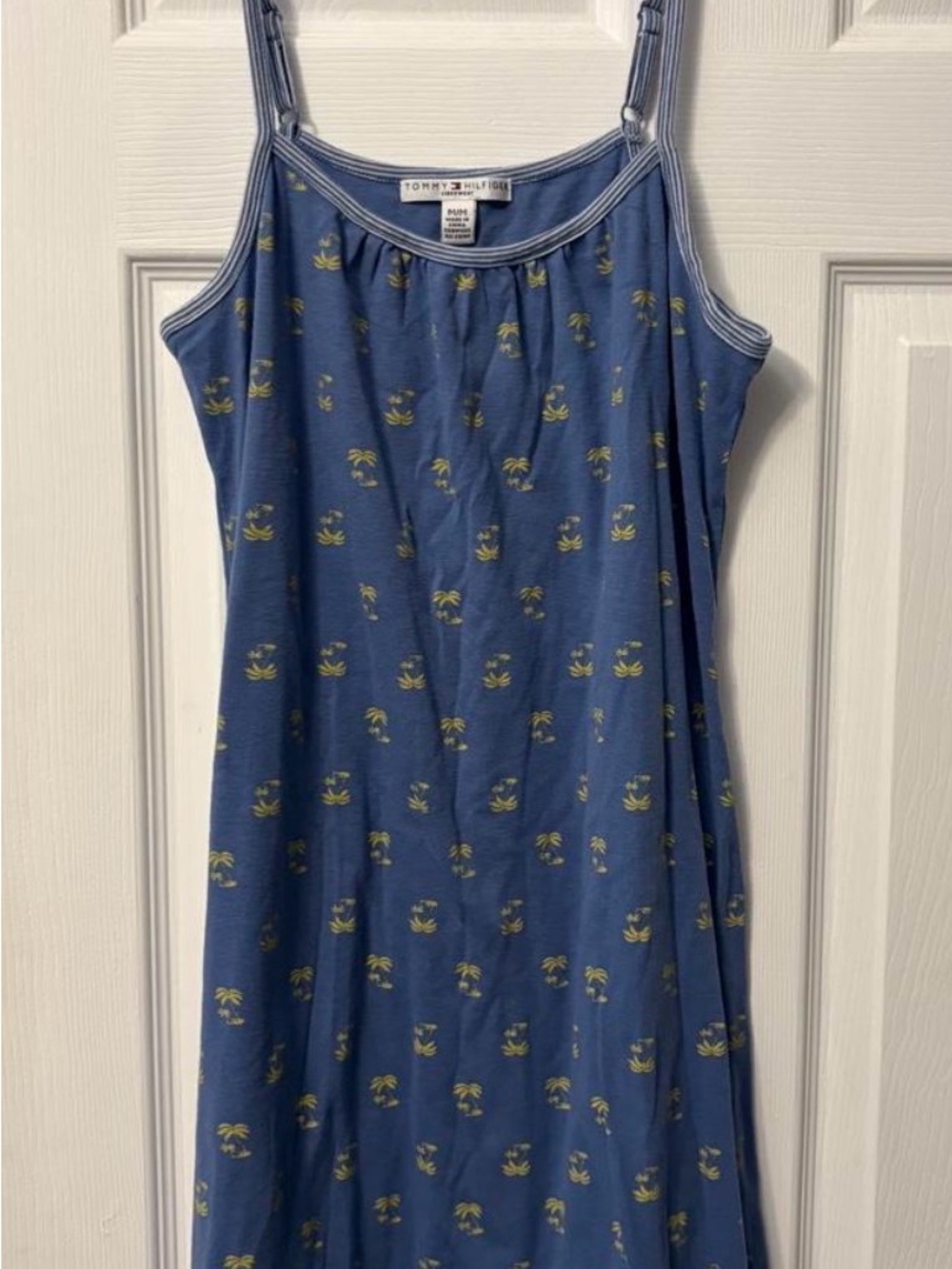 Tommy Hilfiger Navy Blue Palm-Print Midi Slip Dress